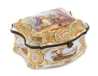A Sevres Style Porcelain Table Casket Height 4 1/2 x width 7 1/2 inches.