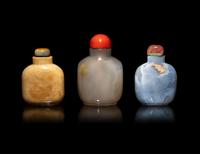 Three Large Chinese Carved Hardstone Snuff Bottles