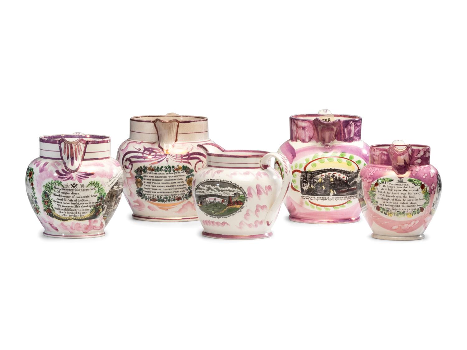 Five Sunderland Luster Jugs