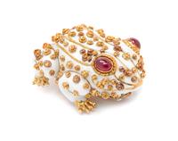 An 18 Karat Yellow Gold, Ruby and Enamel Frog Brooch, David Webb, 32.10 dwts.