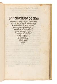 PUTEO, Paris de (1410-1493). Duello: Libro de Re Imperatori, Principi, Signori, Gentil'homini de tutti Armigeri . Venice: Aurelio Pincio, October 1530.