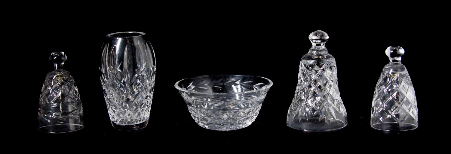 Three Waterford Glass Bells, Height of tallest 5 inches.