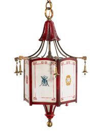 A Chinoiserie Style Painted Metal and Glass Lantern