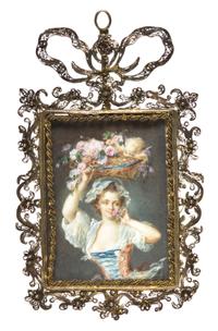 A French Portrait on Ivory, attributed to J.A. Marie Lemoine, Height 6 1/2 inches.