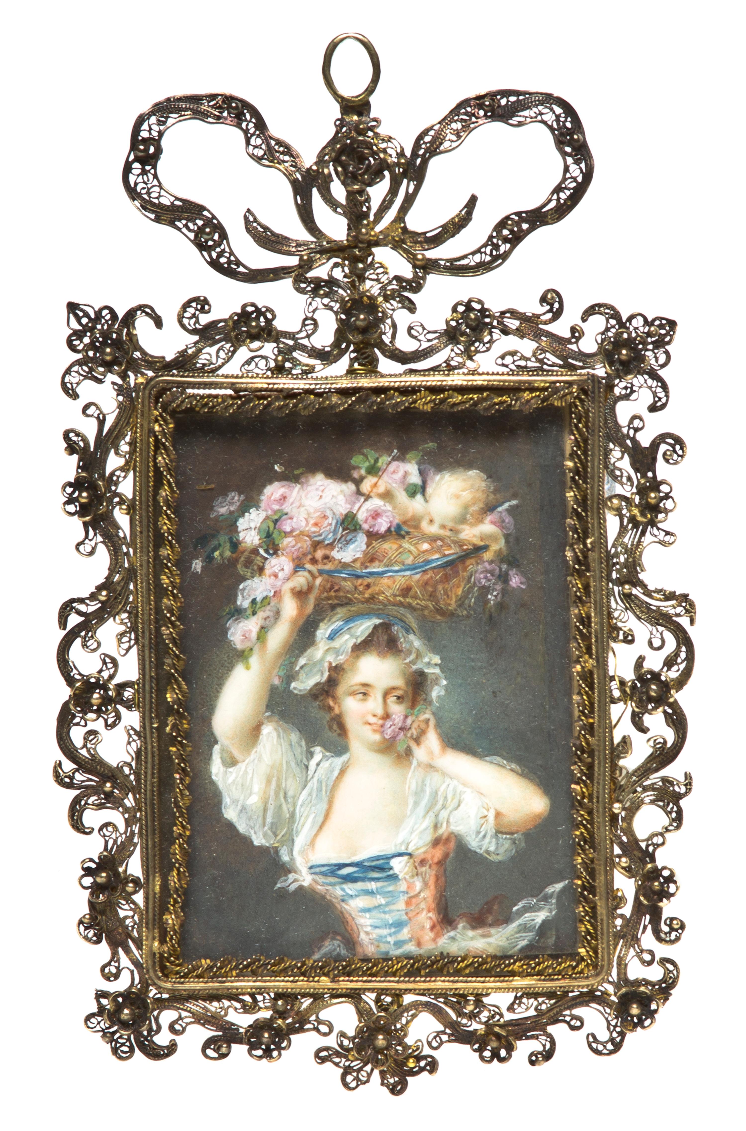 A French Portrait on Ivory, attributed to J.A. Marie Lemoine, Height 6 1/2 inches.
