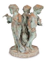 A Large Continental Patinated Bronze Putti Fountain