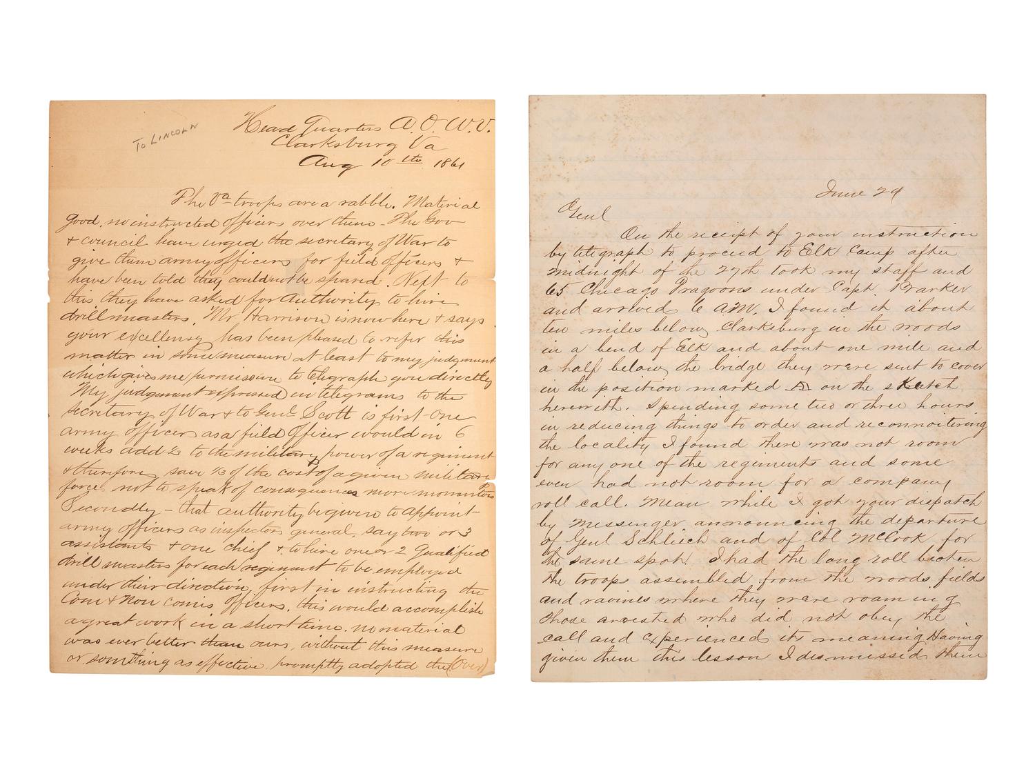 [CIVIL WAR] -- ROSECRANS, General William S. (1819-1898). Letters and documents associated with General William S. Rosecrans and the early months of the Civil War, including 3 ALsS.