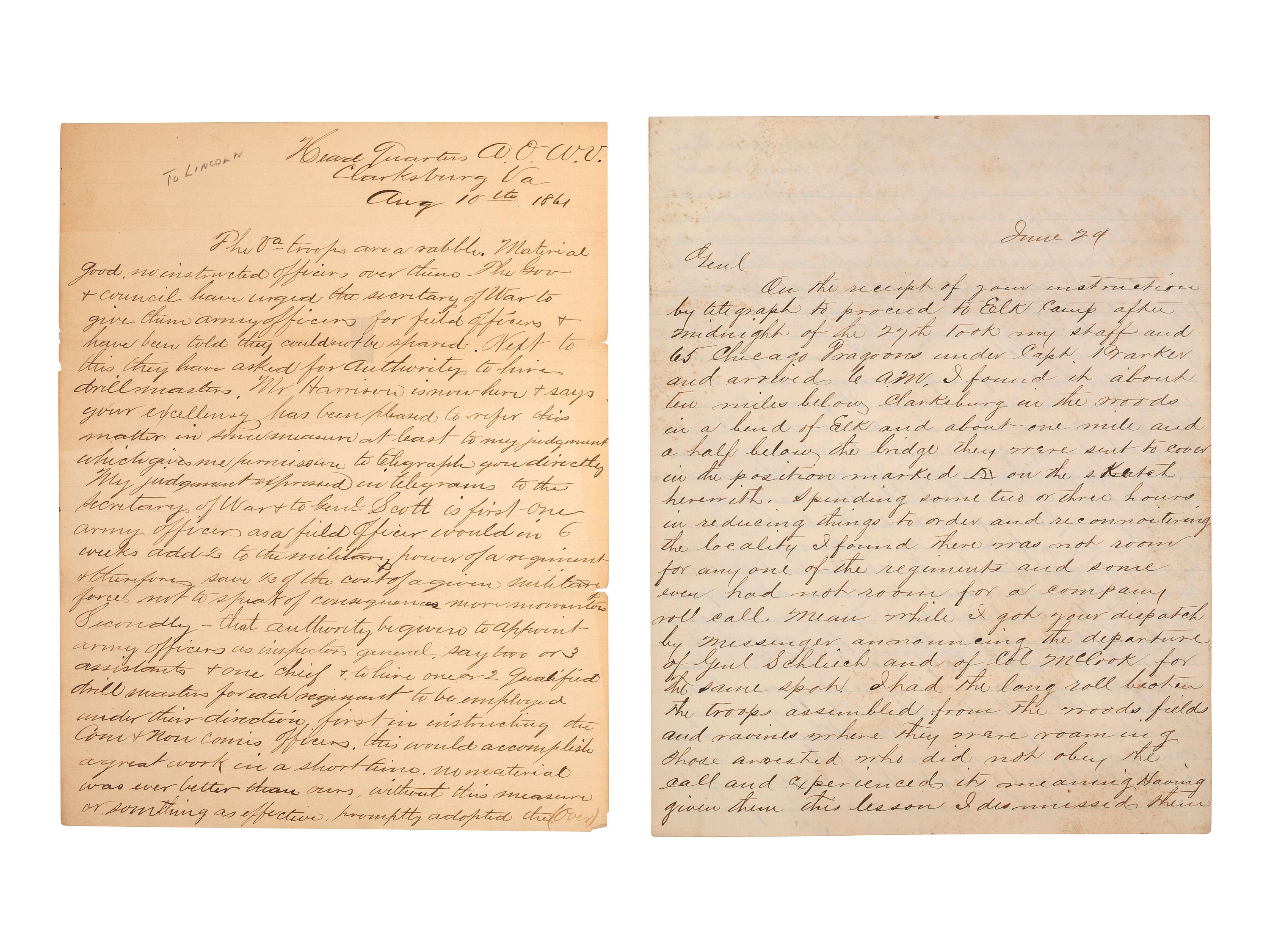[CIVIL WAR] -- ROSECRANS, General William S. (1819-1898). Letters and documents associated with General William S. Rosecrans and the early months of the Civil War, including 3 ALsS.