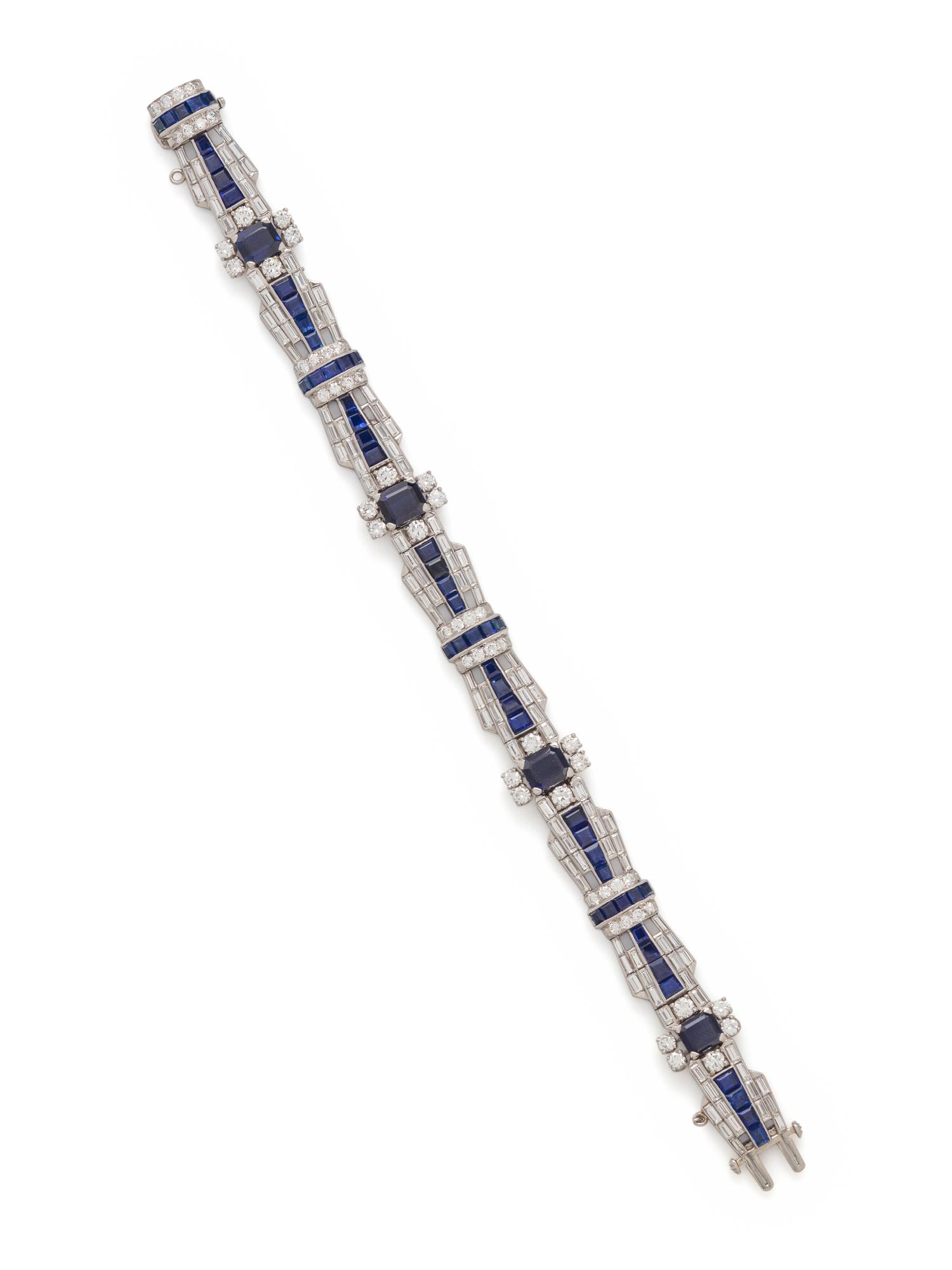 OSCAR HEYMAN, SAPPHIRE AND DIAMOND BRACELET