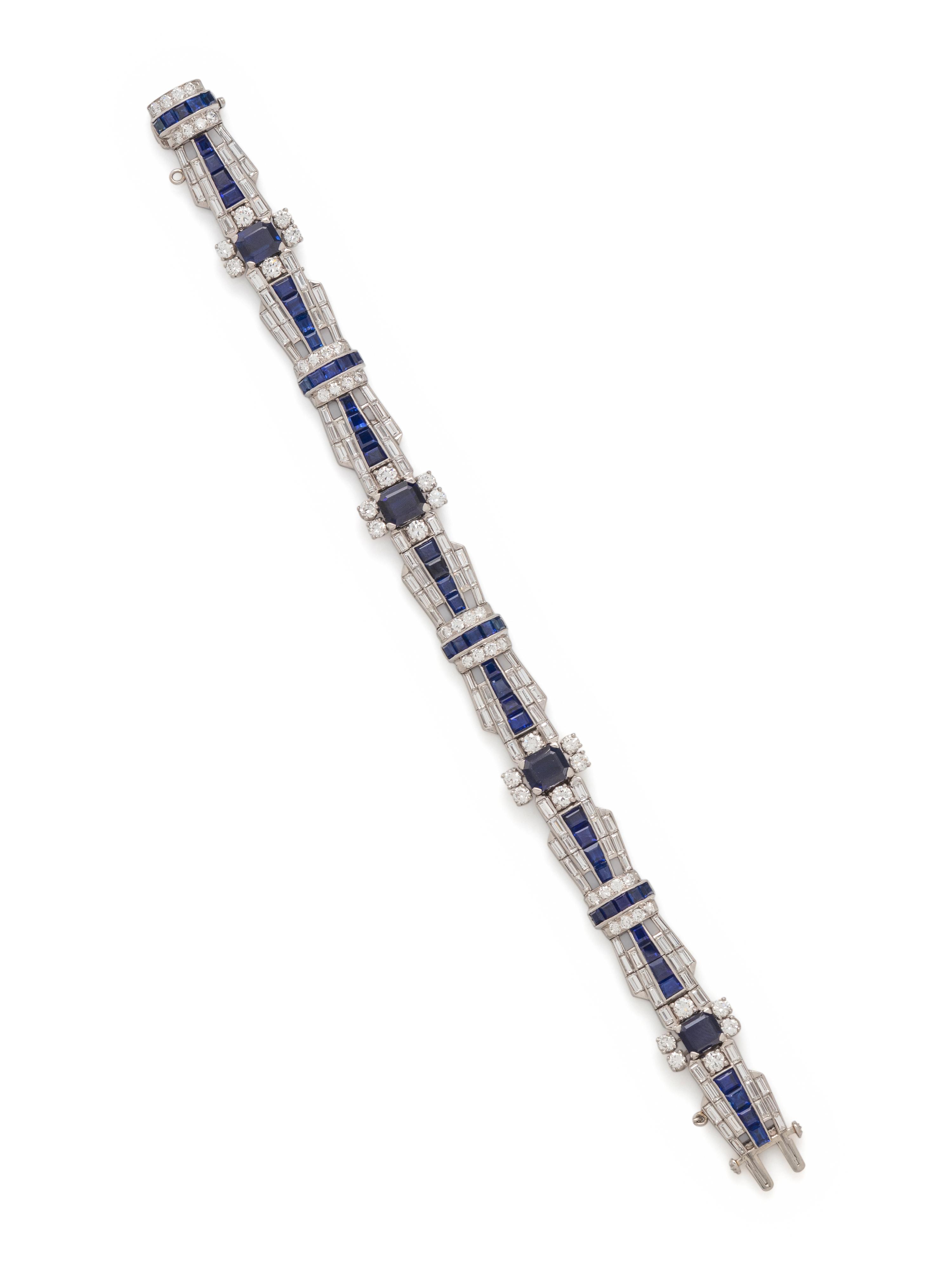 OSCAR HEYMAN, SAPPHIRE AND DIAMOND BRACELET