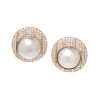 CULTURED MABE PEARL AND DIAMOND EARCLIPS