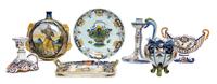 A Group of Seven Quimper Pottery Articles Diameter of last 9 1/2 inches.