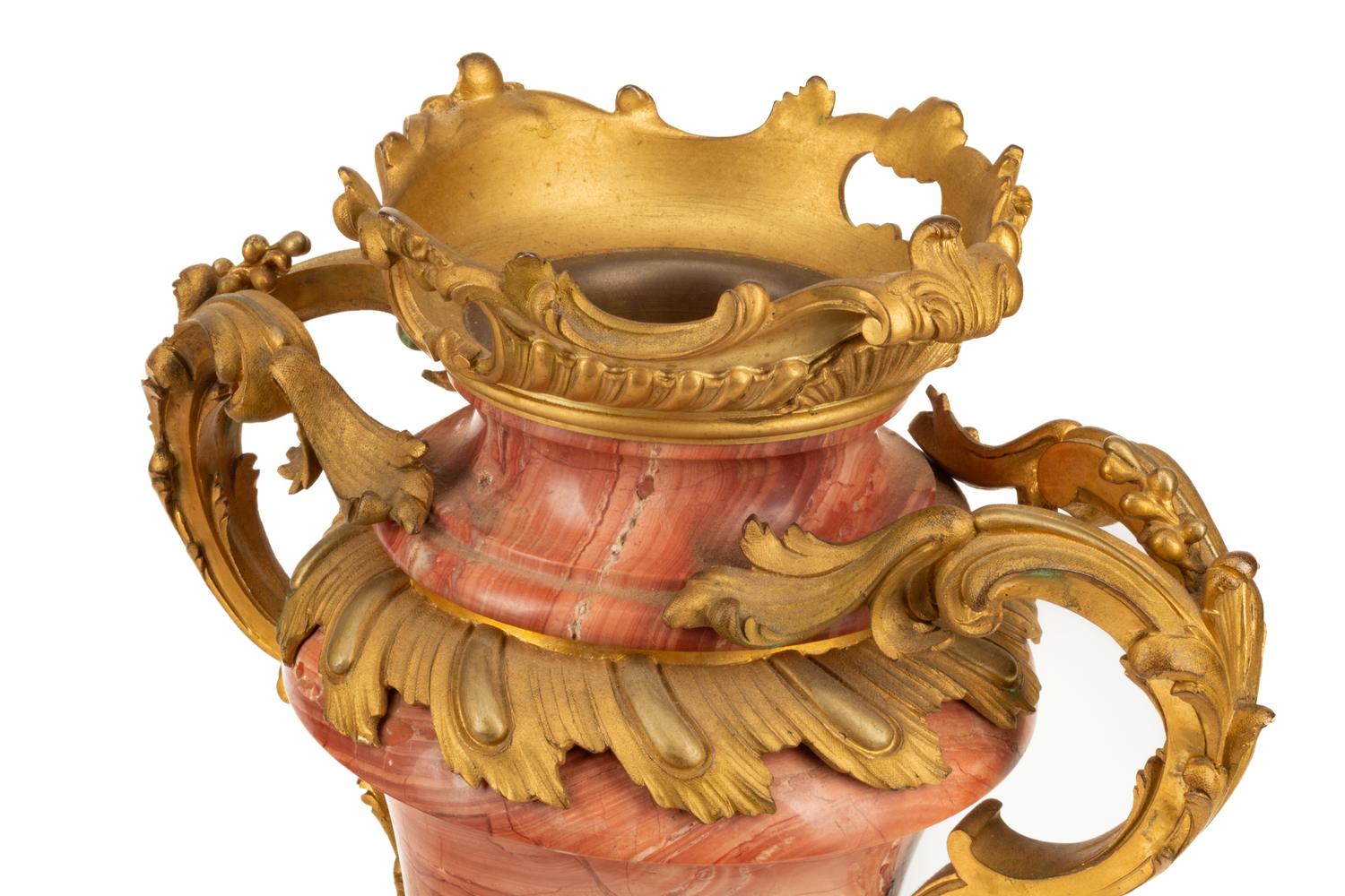A Pair of French Gilt Bronze Mounted Marble Vases