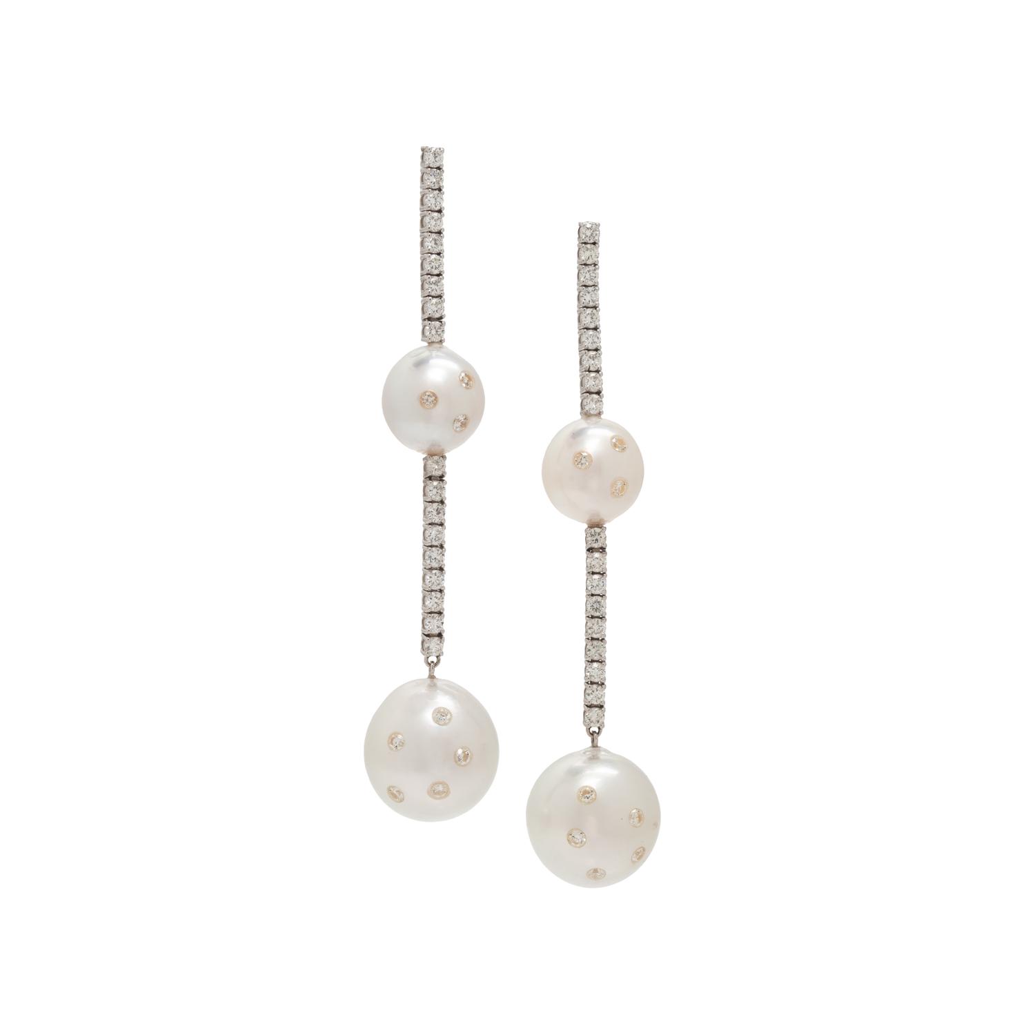 SOUTH SEA CULTURED PEARL AND DIAMOND EARRINGS