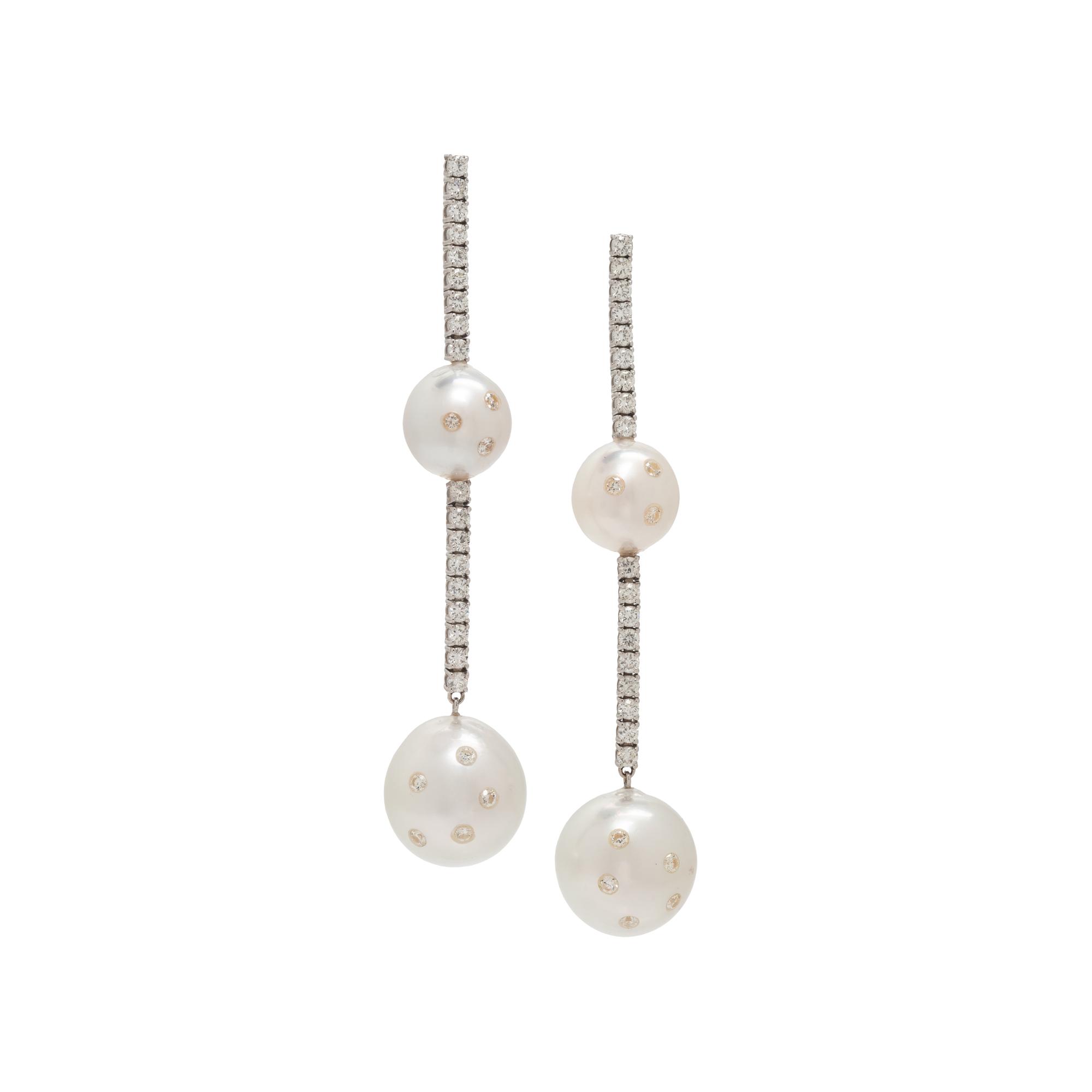 SOUTH SEA CULTURED PEARL AND DIAMOND EARRINGS