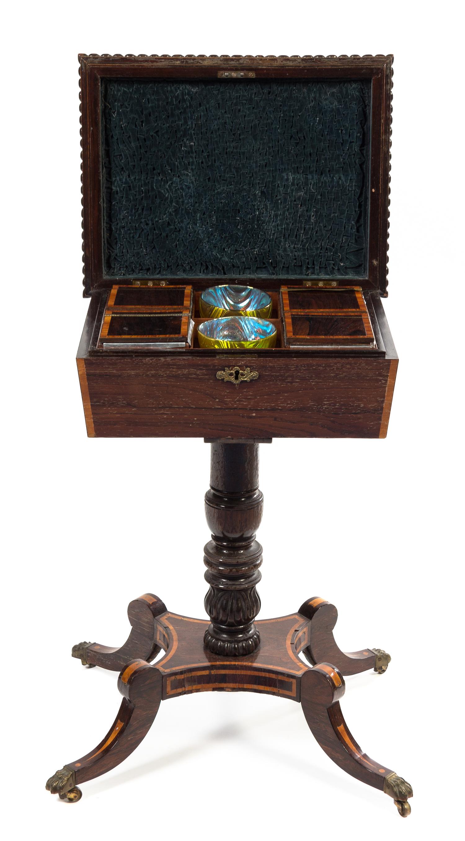 A Regency Rosewood Tea Poy Height 29 1/2 x width 19 1/2 x depth 15 1/4 inches. — FIRST HALF 19TH CENTURY