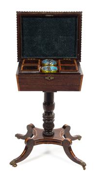 A Regency Rosewood Tea Poy Height 29 1/2 x width 19 1/2 x depth 15 1/4 inches. — FIRST HALF 19TH CENTURY