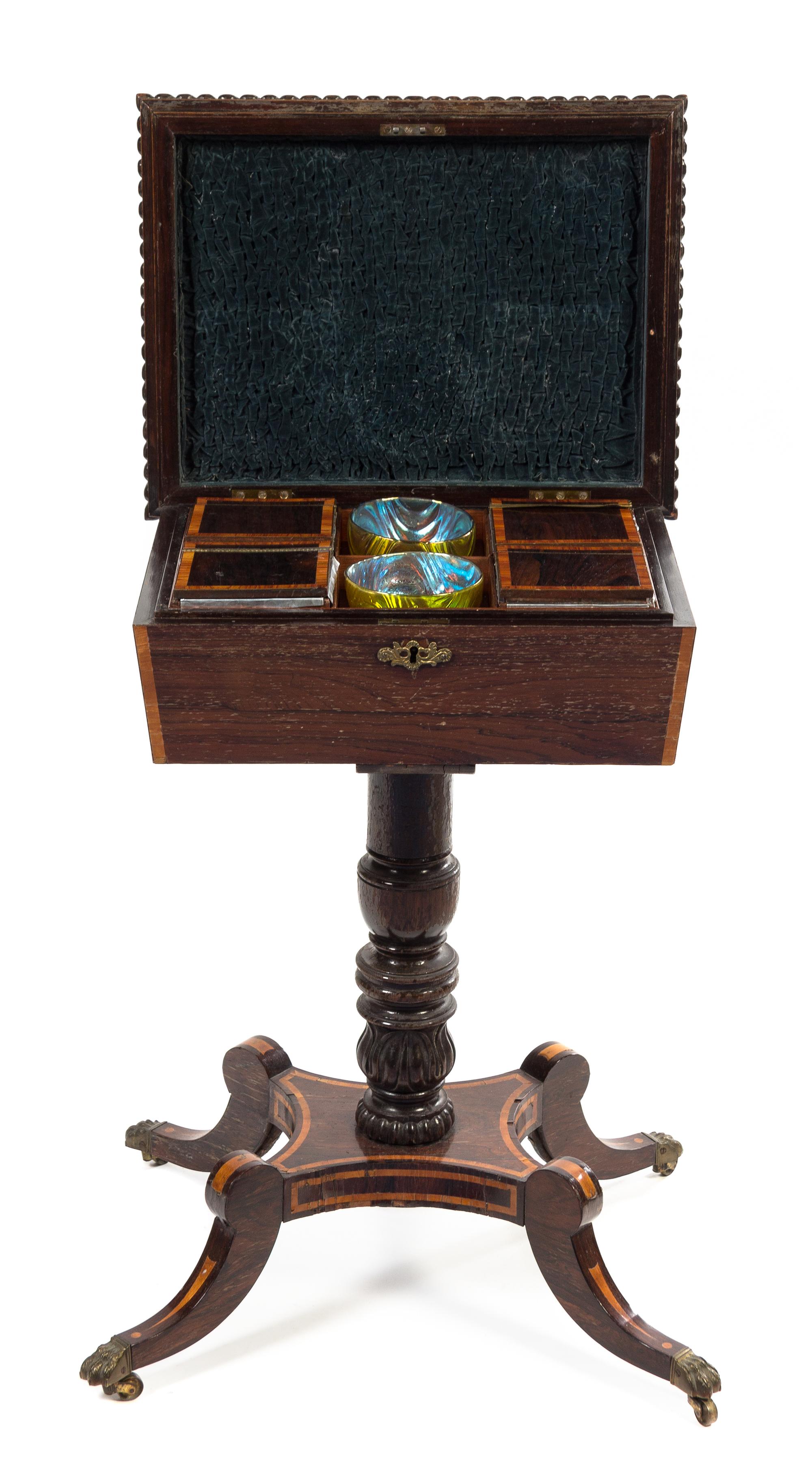 A Regency Rosewood Tea Poy Height 29 1/2 x width 19 1/2 x depth 15 1/4 inches. — FIRST HALF 19TH CENTURY