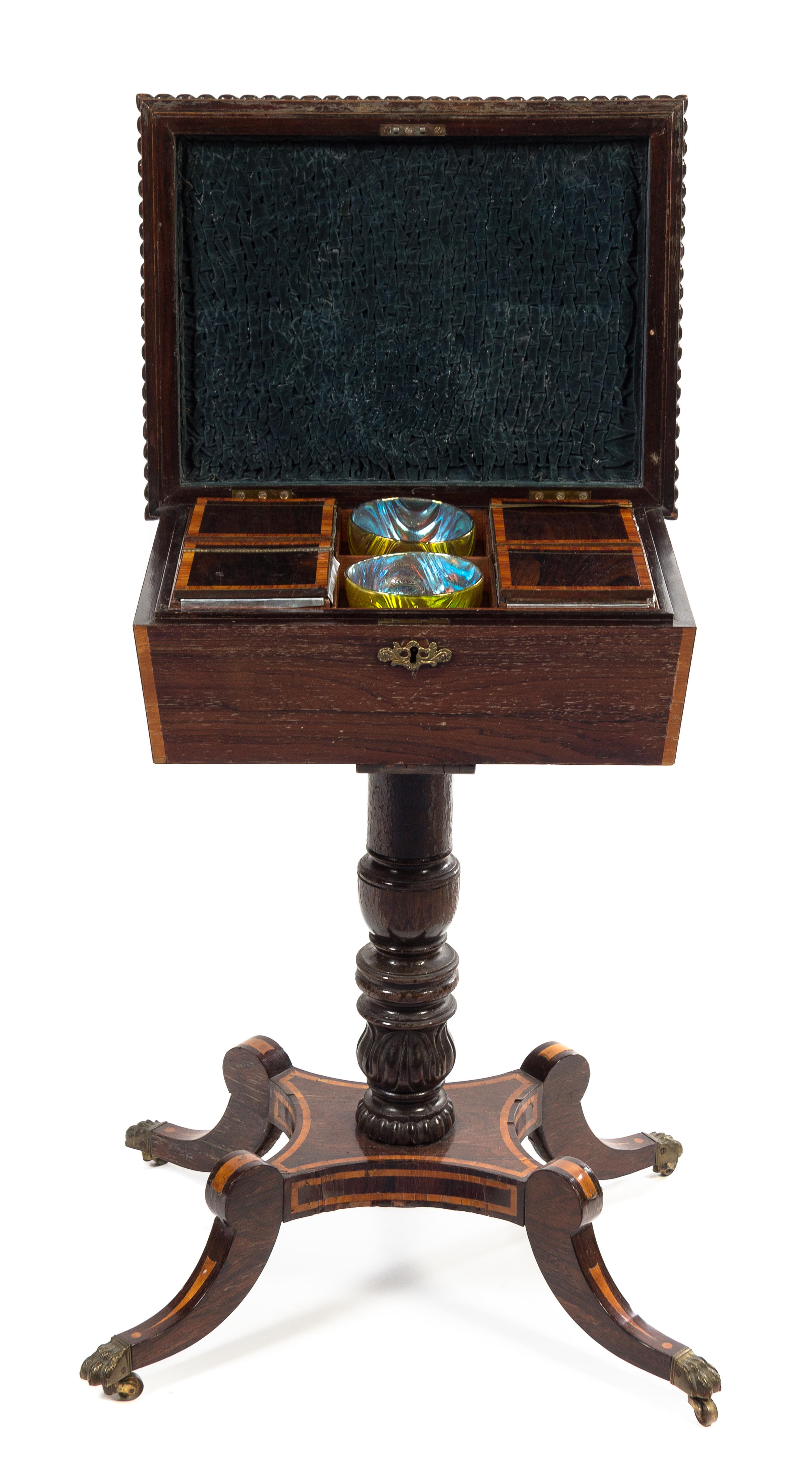A Regency Rosewood Tea Poy Height 29 1/2 x width 19 1/2 x depth 15 1/4 inches. — FIRST HALF 19TH CENTURY