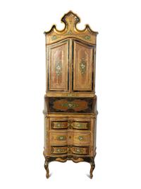 A Venetian Style Polychrome Lacquered Secretary Bookcase — 19TH CENTURY