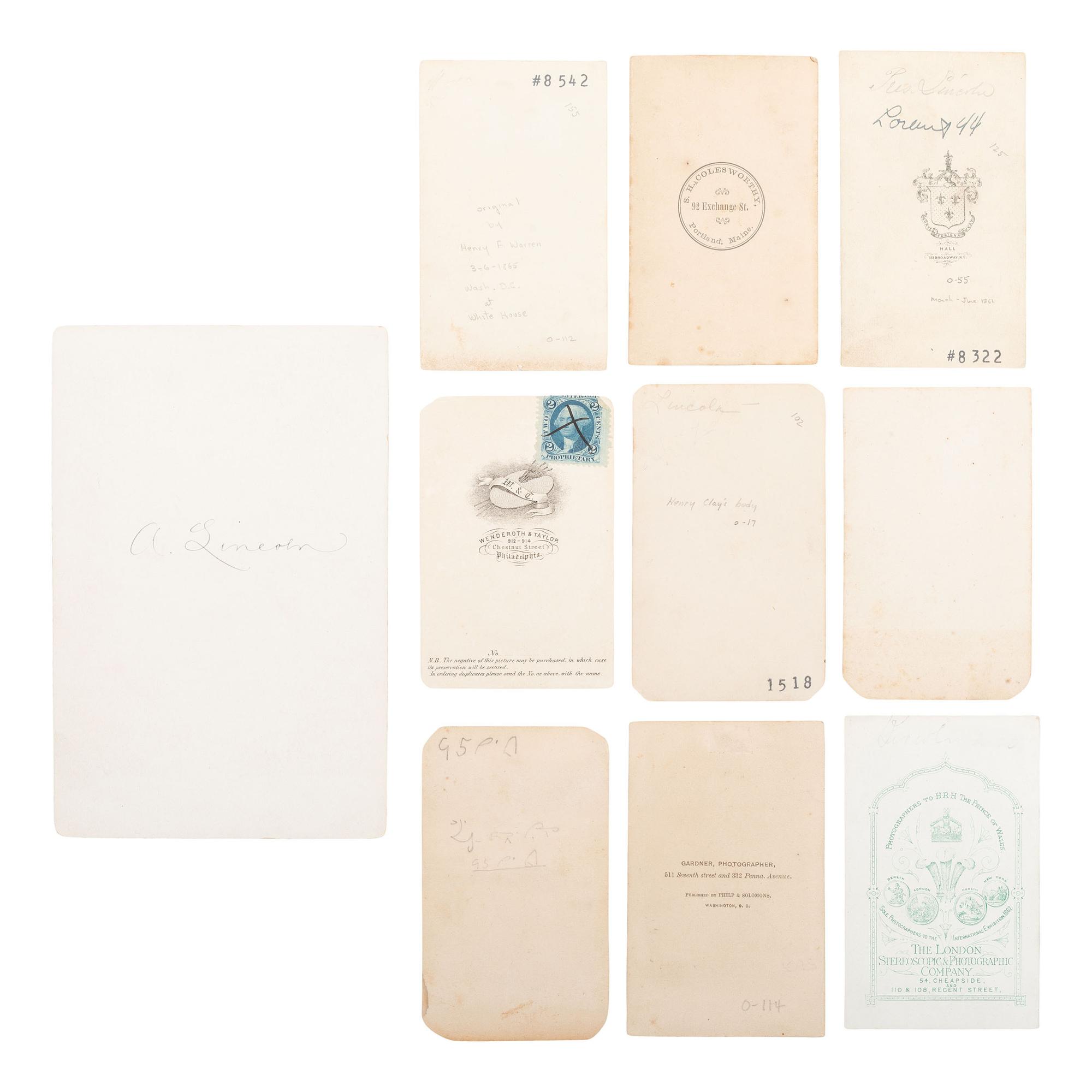 [Lincoln, Abraham] Group of Eight Images of Lincoln, incl. Cabinet Card by Berger.