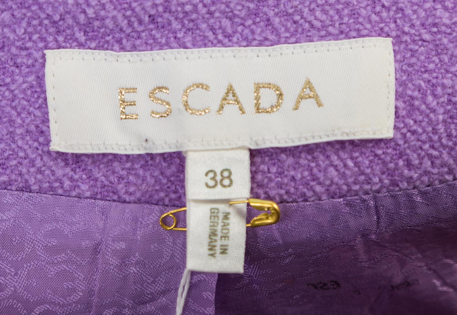 An Escada Lavender Wool Jacket and Skirt Ensemble, Both Size 38.