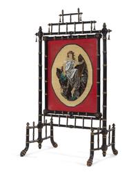 A Victorian Ebonized and Parcel Gilt Fire Screen