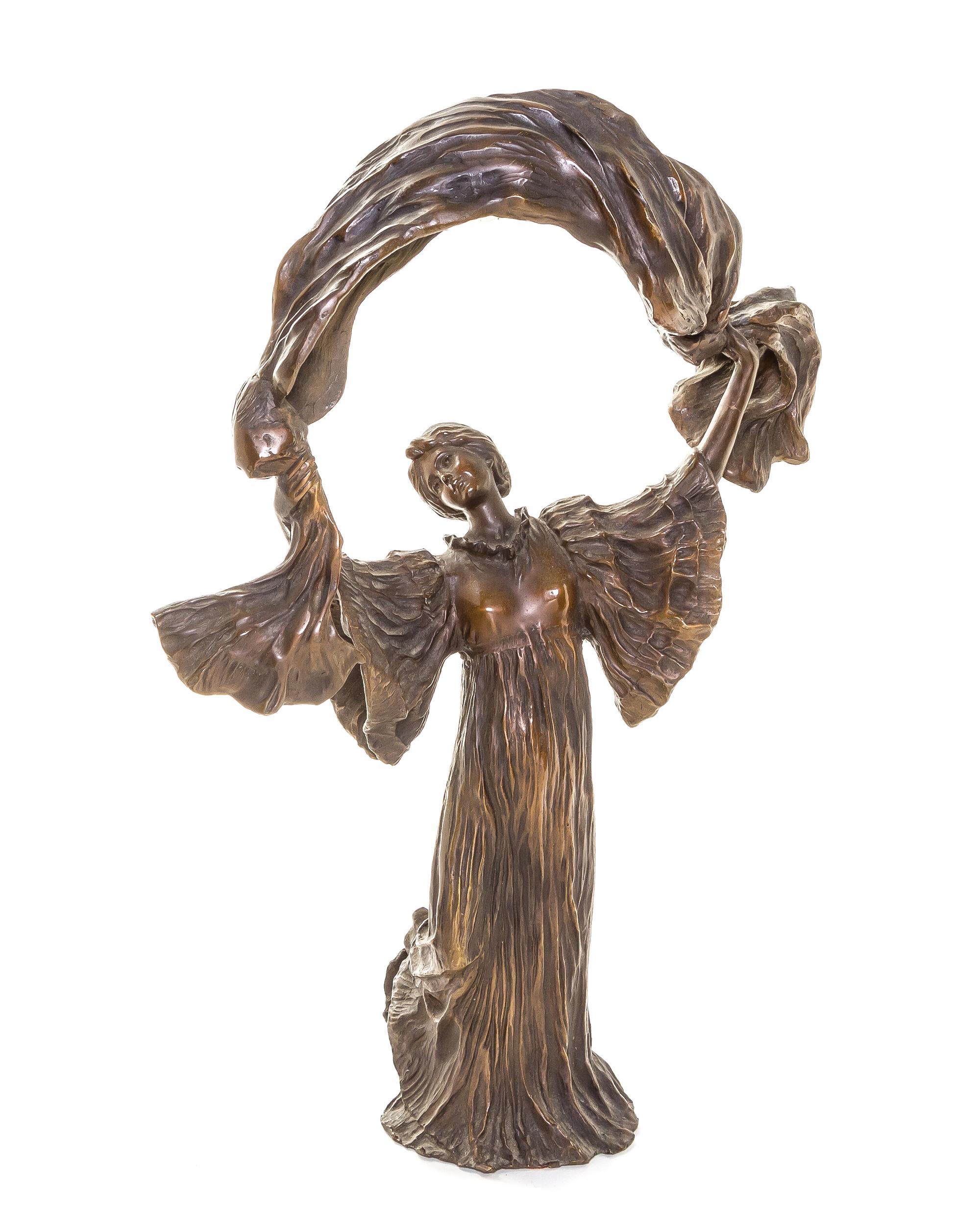 An Art Nouveau Bronze Figural Lamp, AFTER AGATHON LEONARD, Height 19 1/2 inches. — AFTER AGATHON LEONARD,