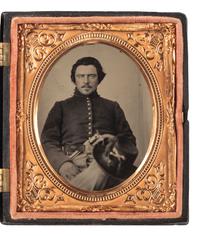 [CIVIL WAR]. Sixth plate tintype of Corporal Theodore Creamer, 1st Iowa Cavalry, DOW sustained at the Skirmish at Terre Noire Creek, AR.