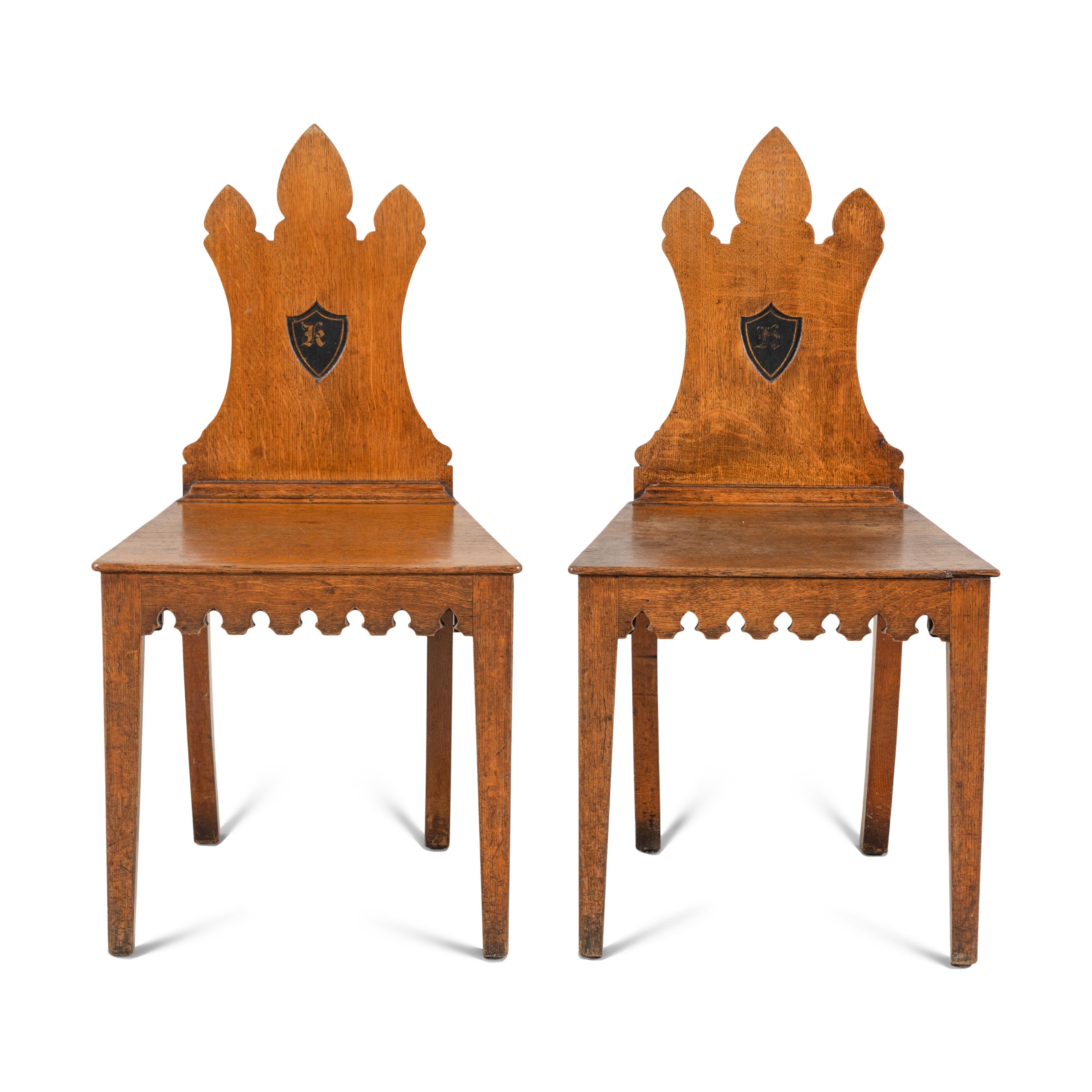 A Pair of English Oak Hall Chairs