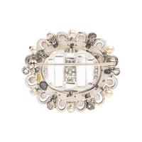 ROCK CRYSTAL, DIAMOND AND CULTURED PEARL BROOCH