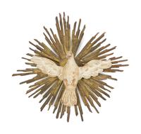 An Italian Carved and Painted Giltwood Dove on Sunburst