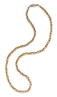 A 14 Karat Bicolor Gold and Diamond Link Necklace, 59.15 dwts.