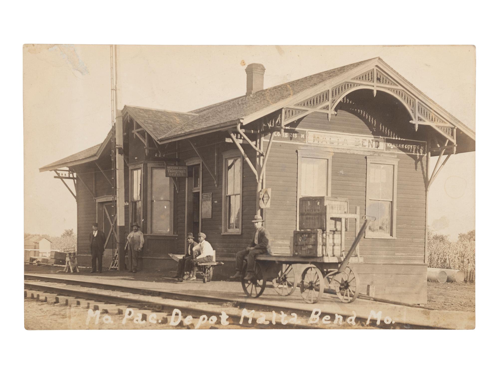 [RAILROADS]. Over 120 RPPCs & photographs of railroad stations, train depots, and roundhouses.