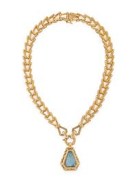 YELLOW GOLD, AQUAMARINE, AND DIAMOND NECKLACE