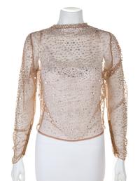 A Pauline Trigere Nude Sheer Crystal Embellished Top, No size.