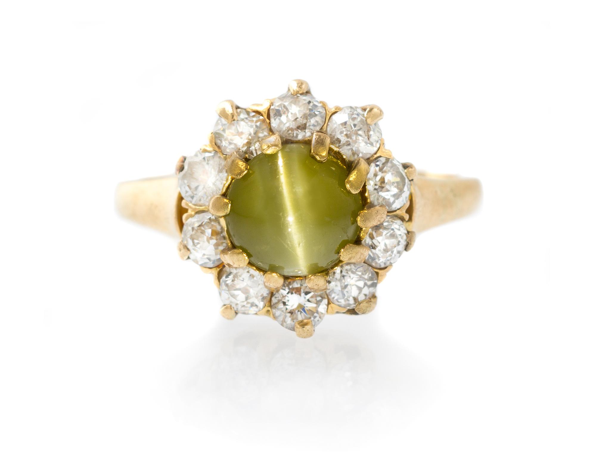 A Yellow Gold, Cat's Eye Chrysoberyl and Diamond Ring, 2.20 dwts.