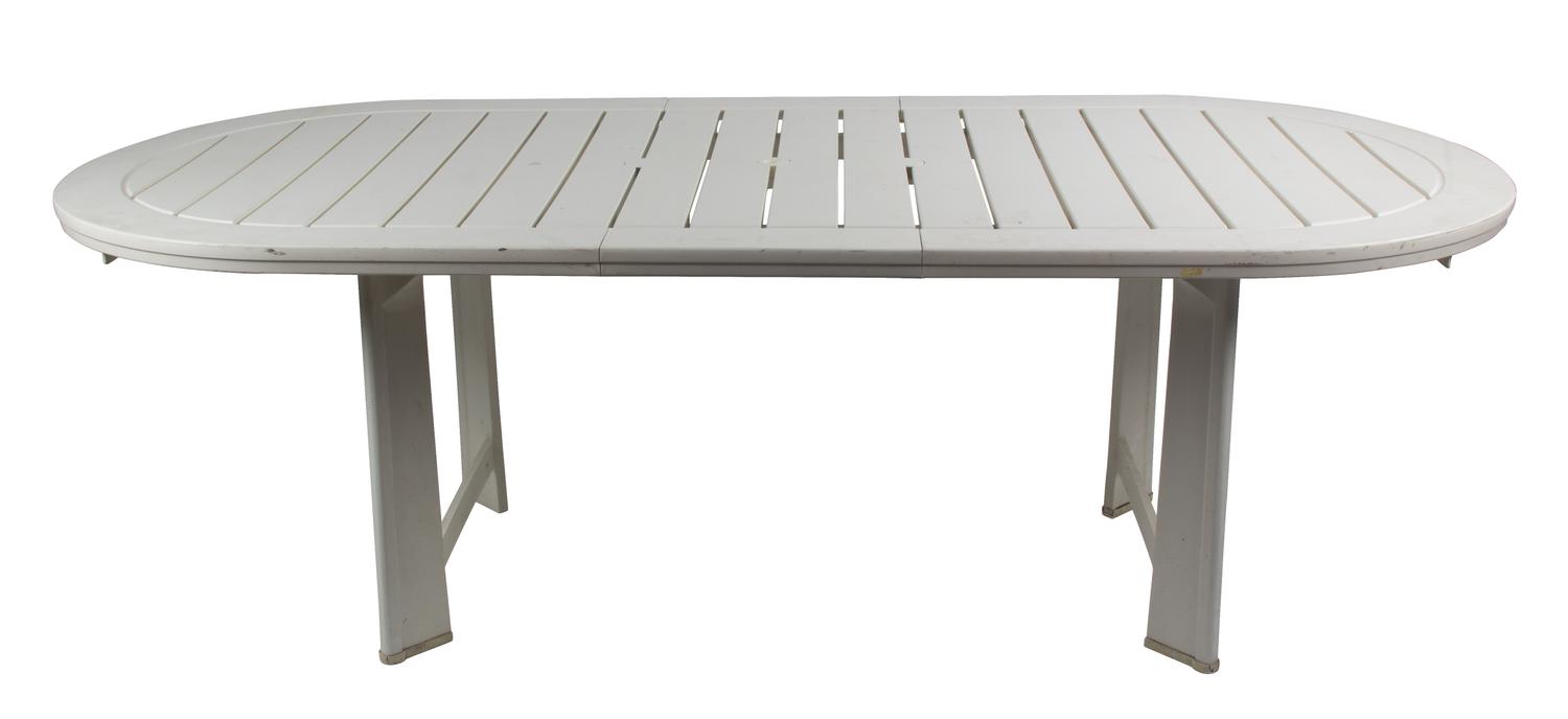 A Collection of Pool Furniture Length of oval table 85 1/2 inches x width 37 1/2 inches x height 29 inches.