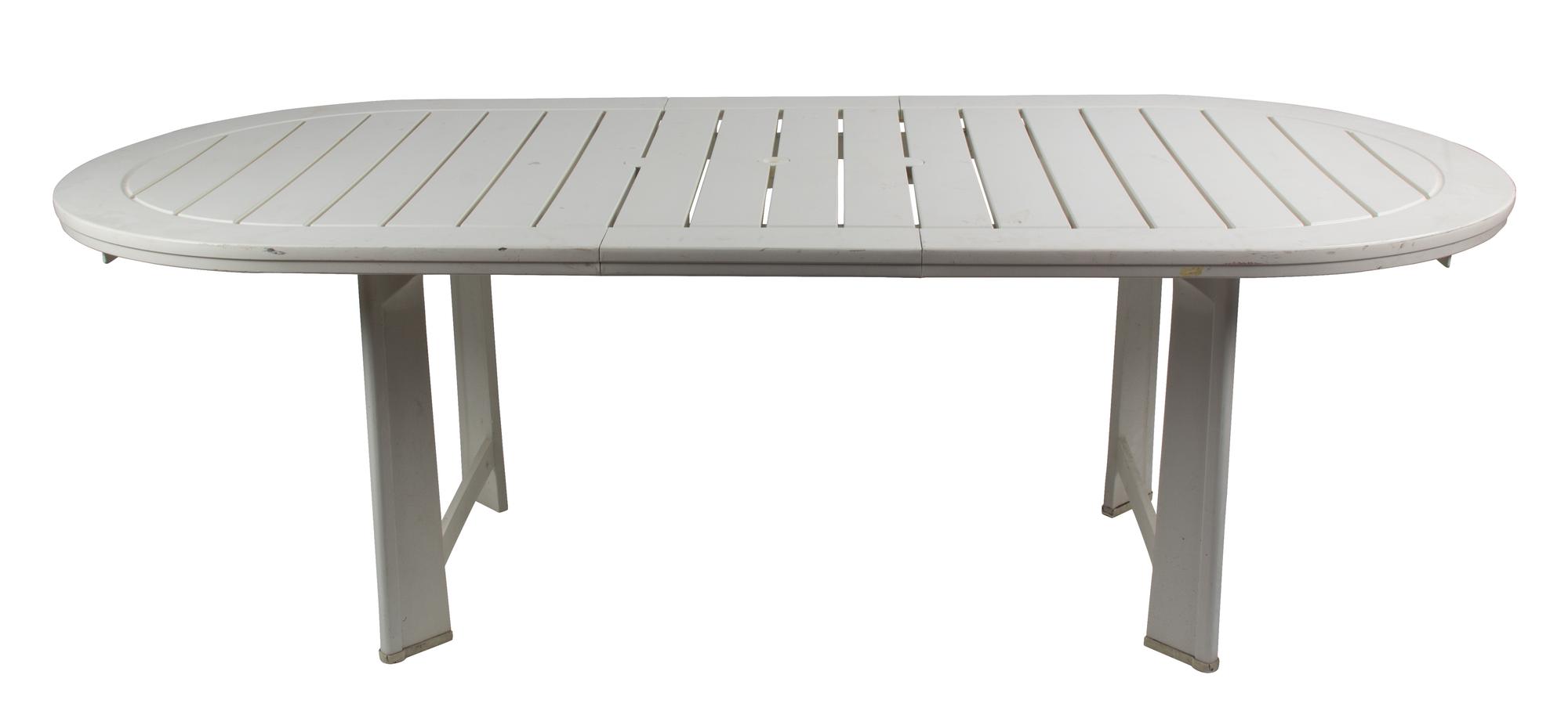 A Collection of Pool Furniture Length of oval table 85 1/2 inches x width 37 1/2 inches x height 29 inches.