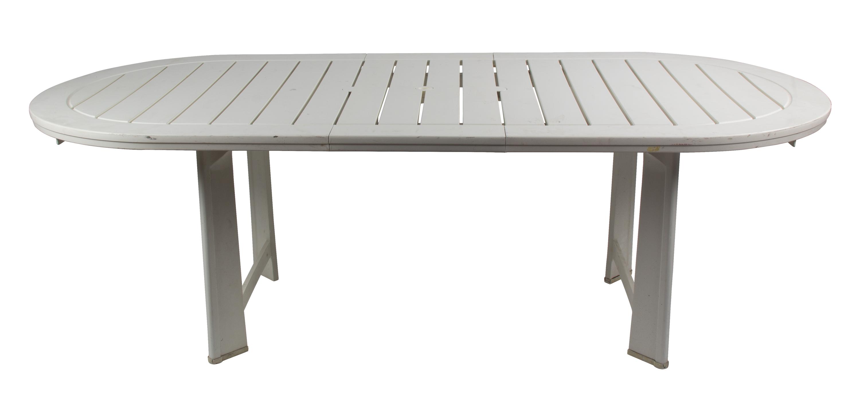 A Collection of Pool Furniture Length of oval table 85 1/2 inches x width 37 1/2 inches x height 29 inches.