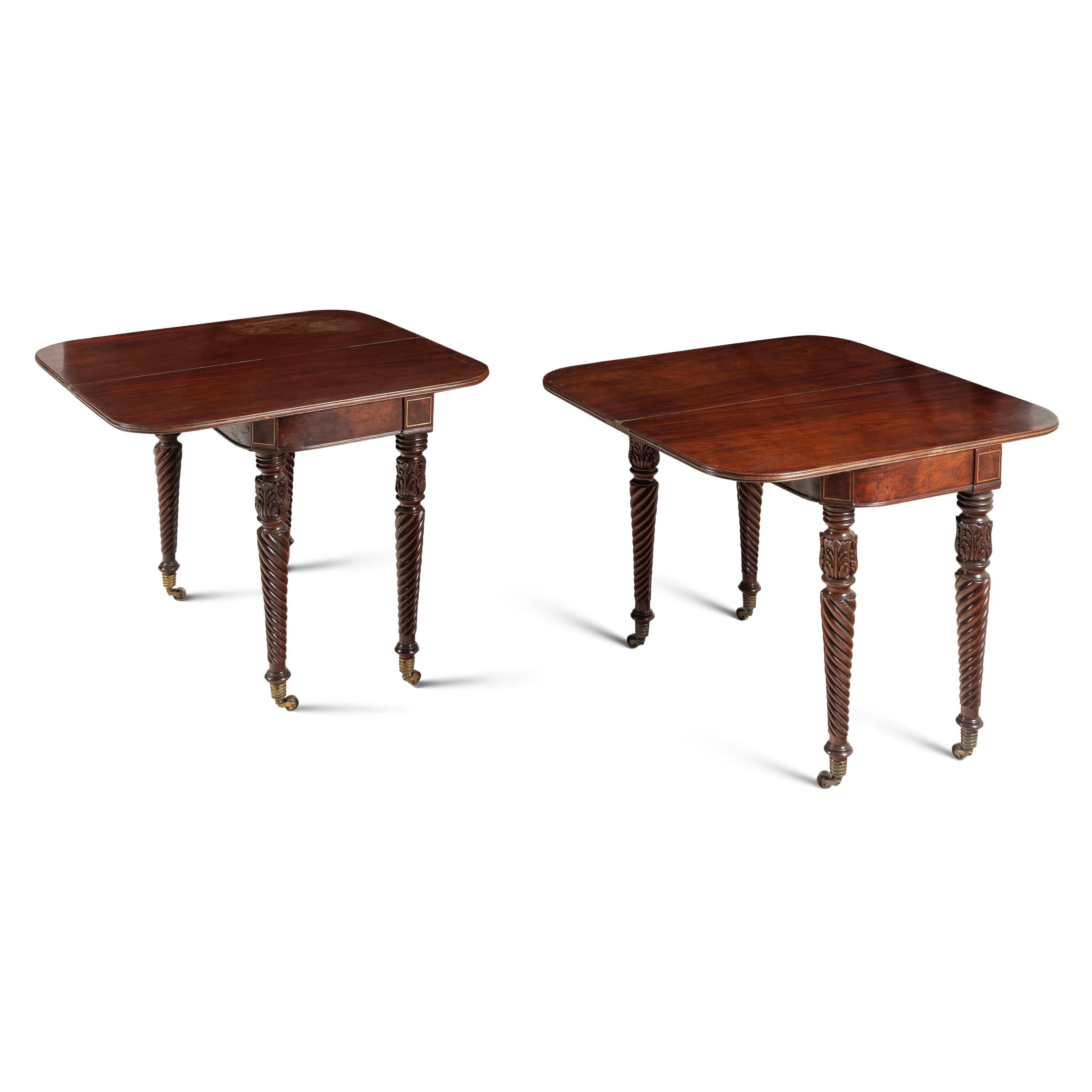 A Pair of William IV Brass-Inlaid Mahogany Flip-Top Tables