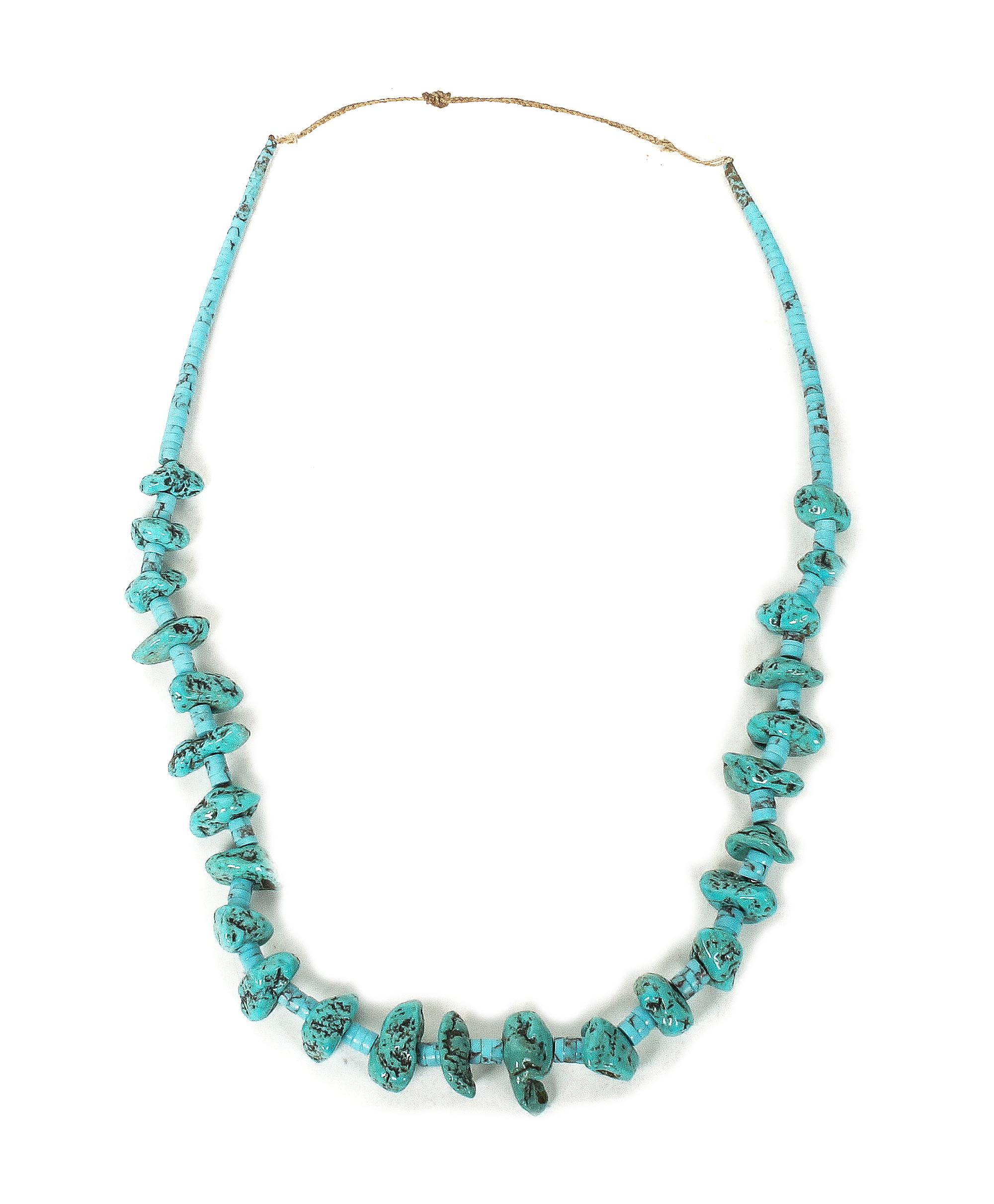 A Santo Domingo Turquoise Nugget and Heishi Necklace Length 28 inches.