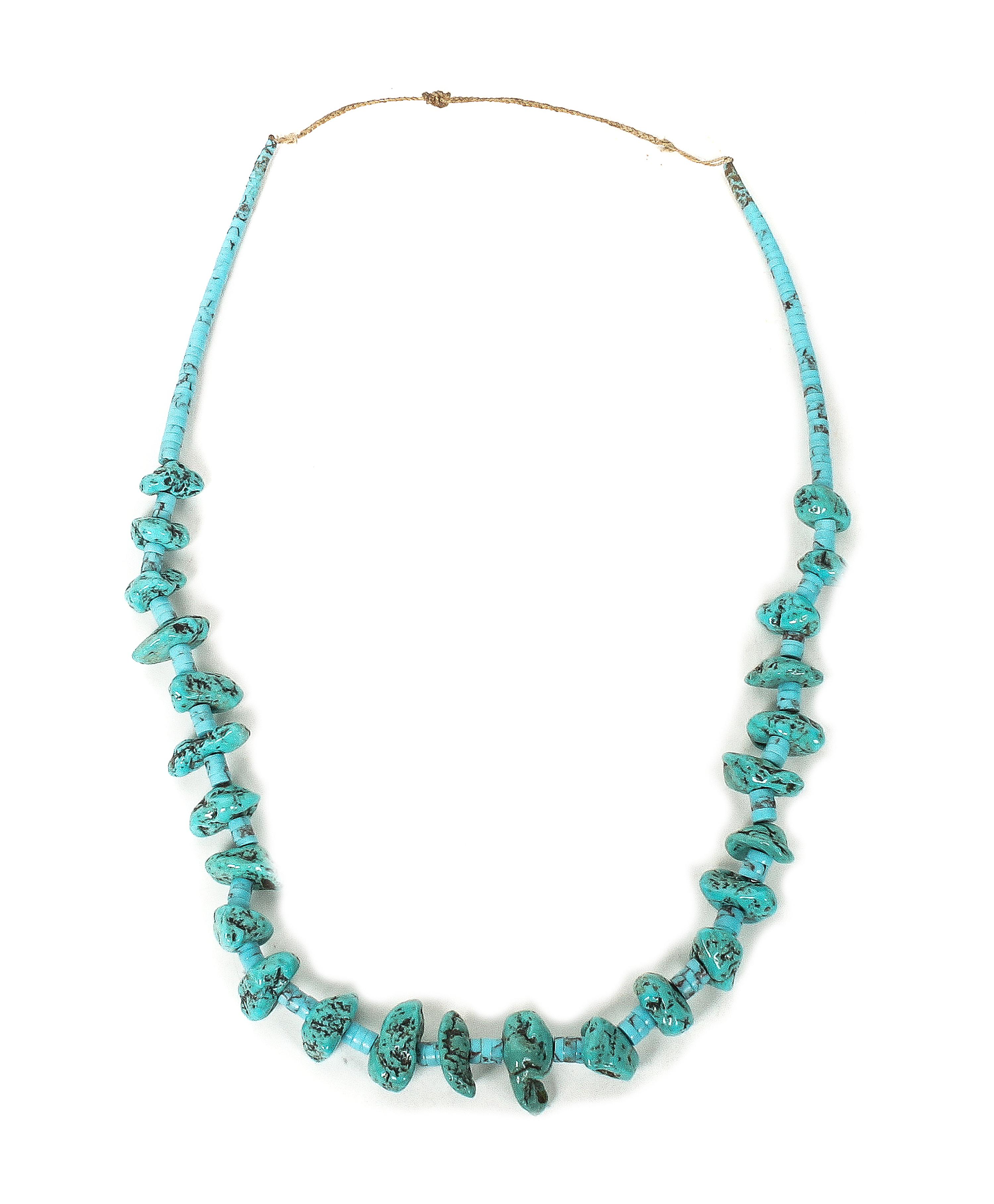 A Santo Domingo Turquoise Nugget and Heishi Necklace Length 28 inches.