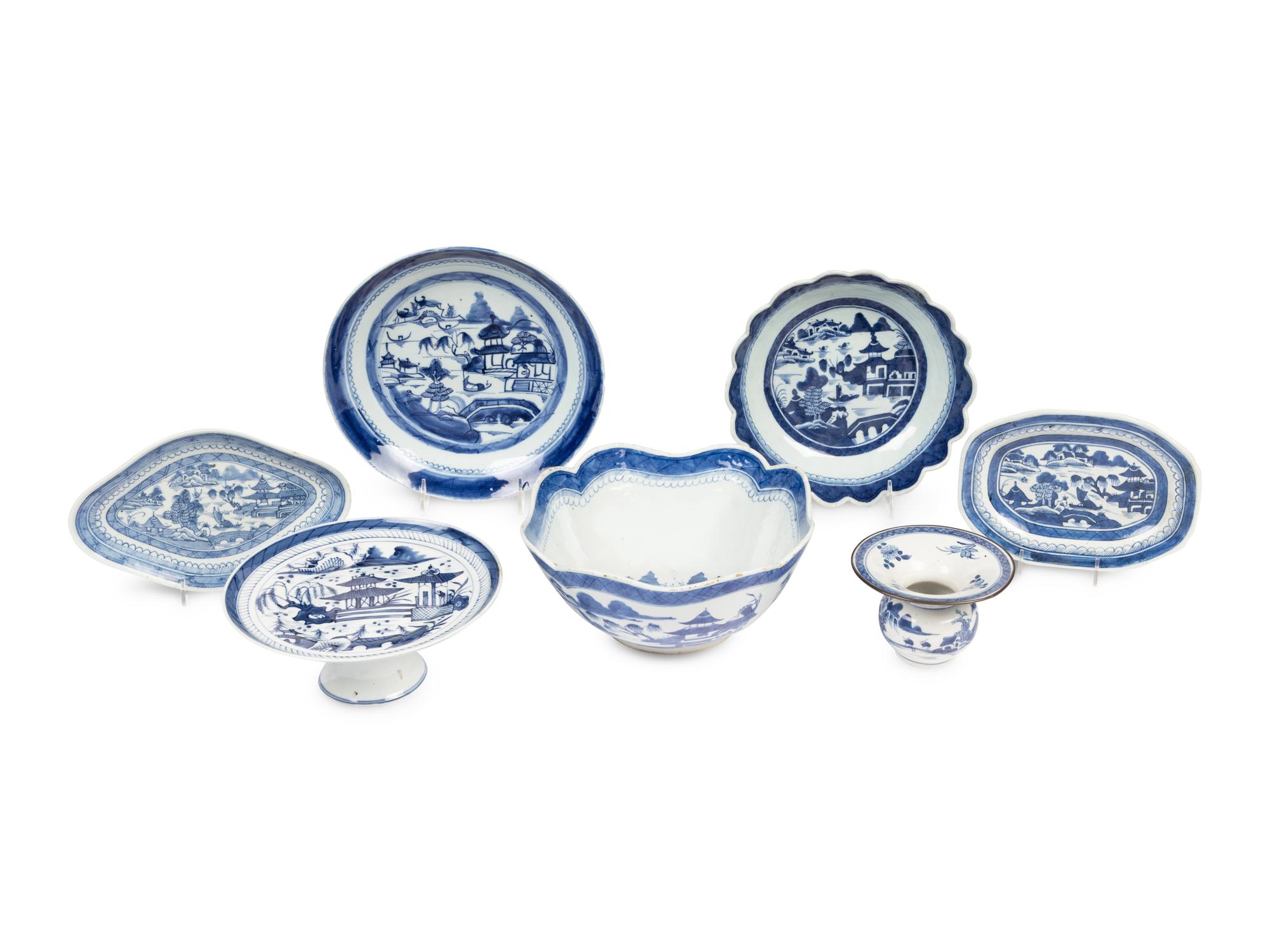 A Group of Canton Blue and White Porcelain Articles