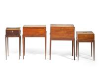 A group of four George III inlaid mahogany writing and document boxes on later stands, late 18th / early 19th century and later