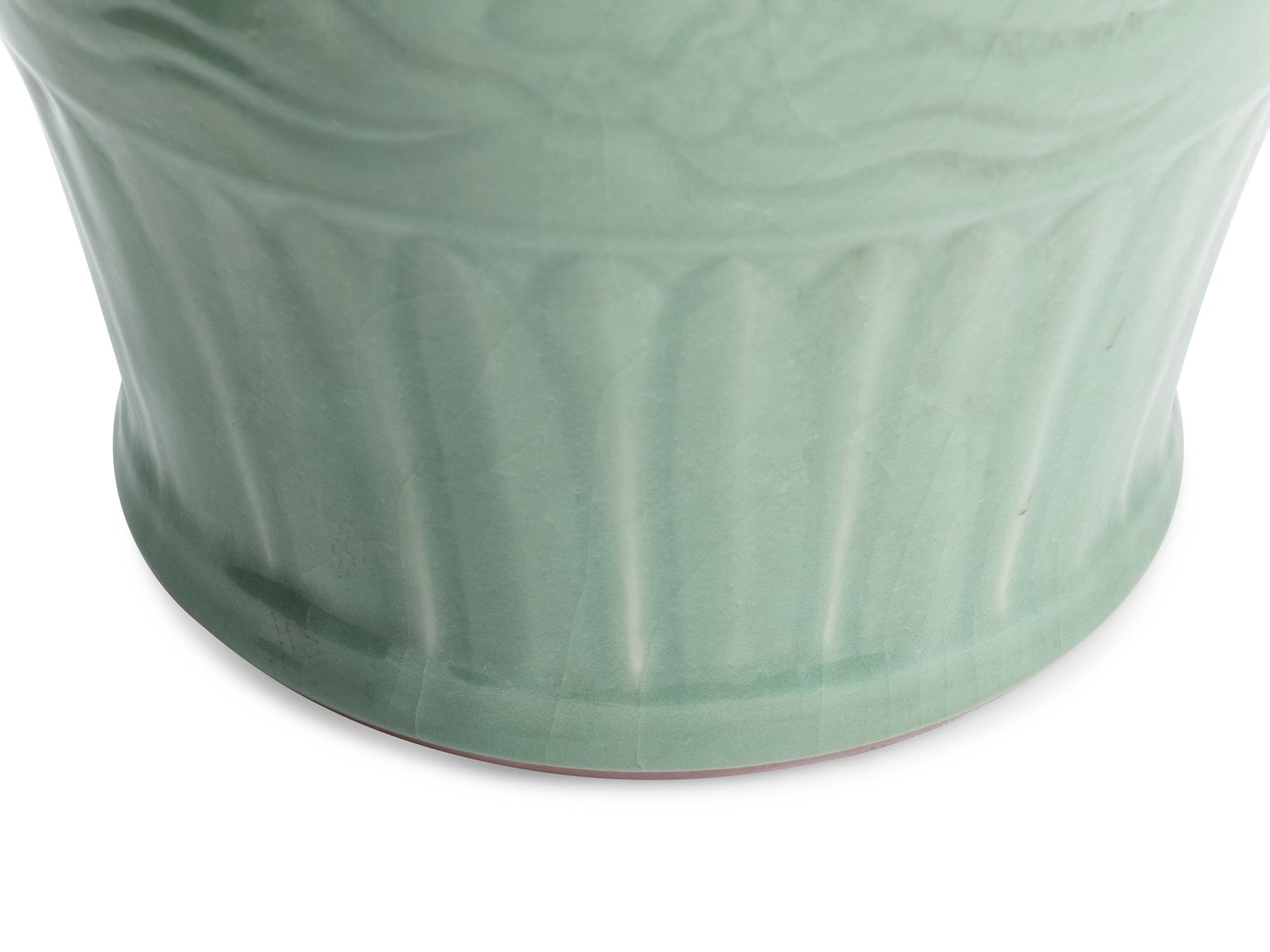 A Pair of Chinese Celadon-Glazed Porcelain Jars