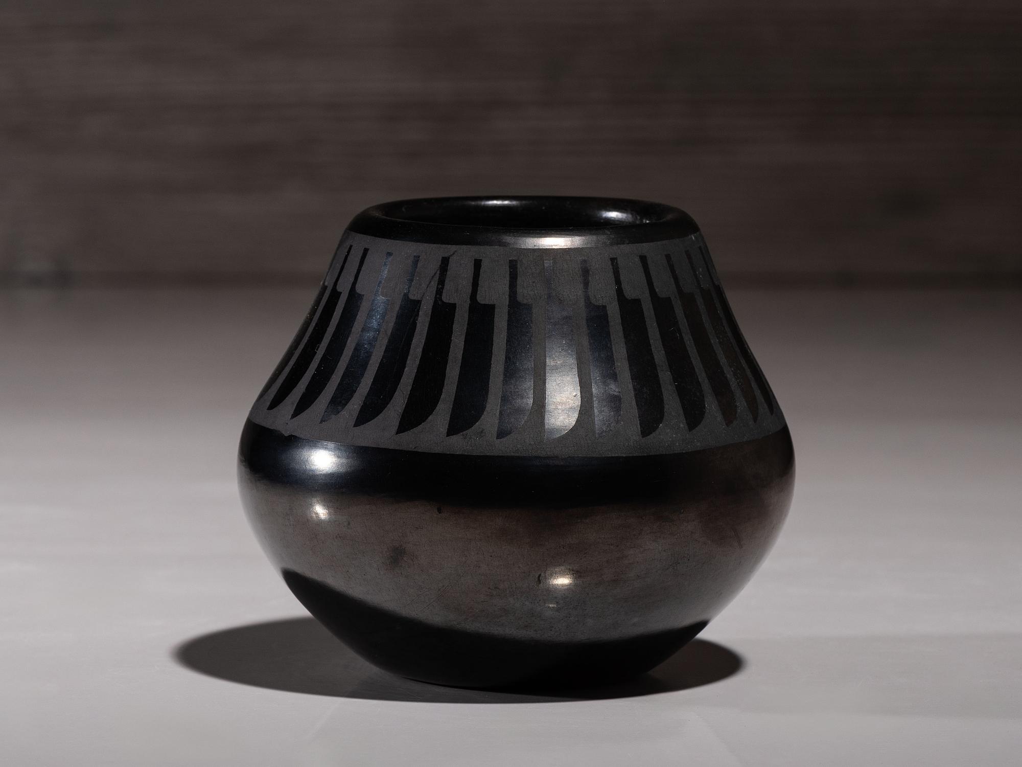Blackware Pottery Jar, with Gunmetal Finish June 1962