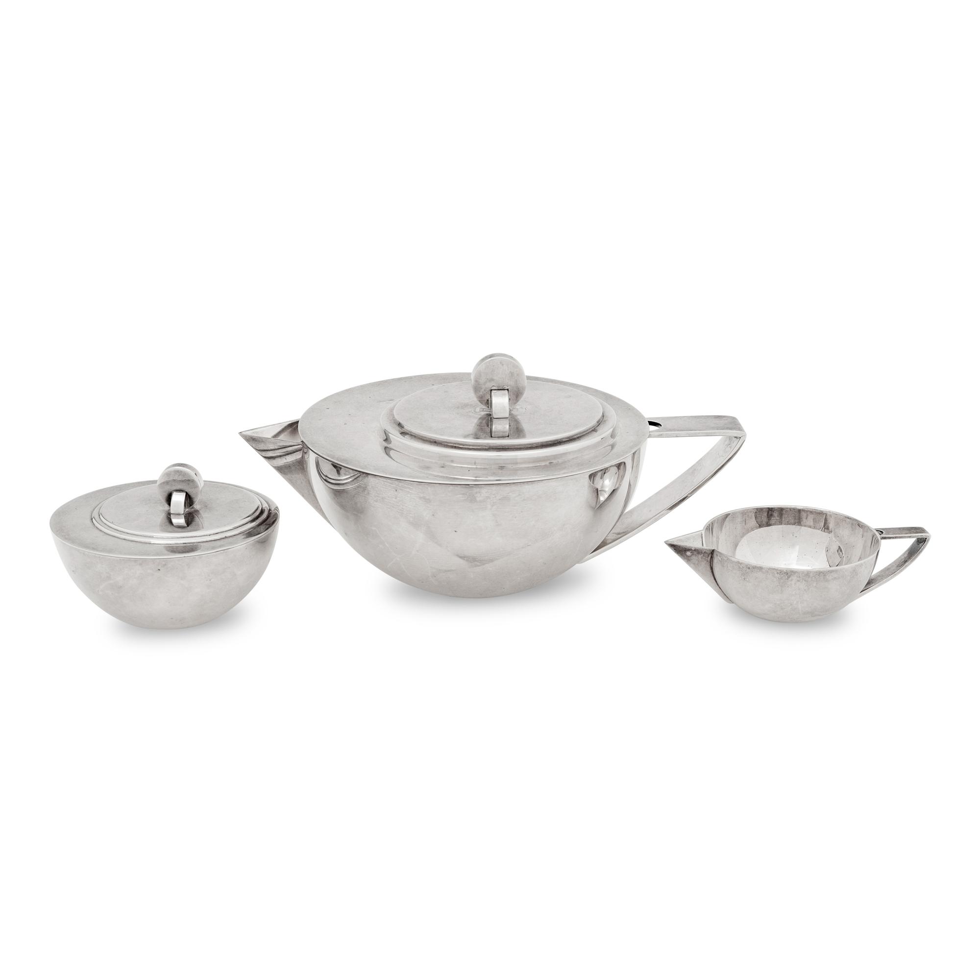 An Ercuis Silver-Plate Three-Piece Tea Service