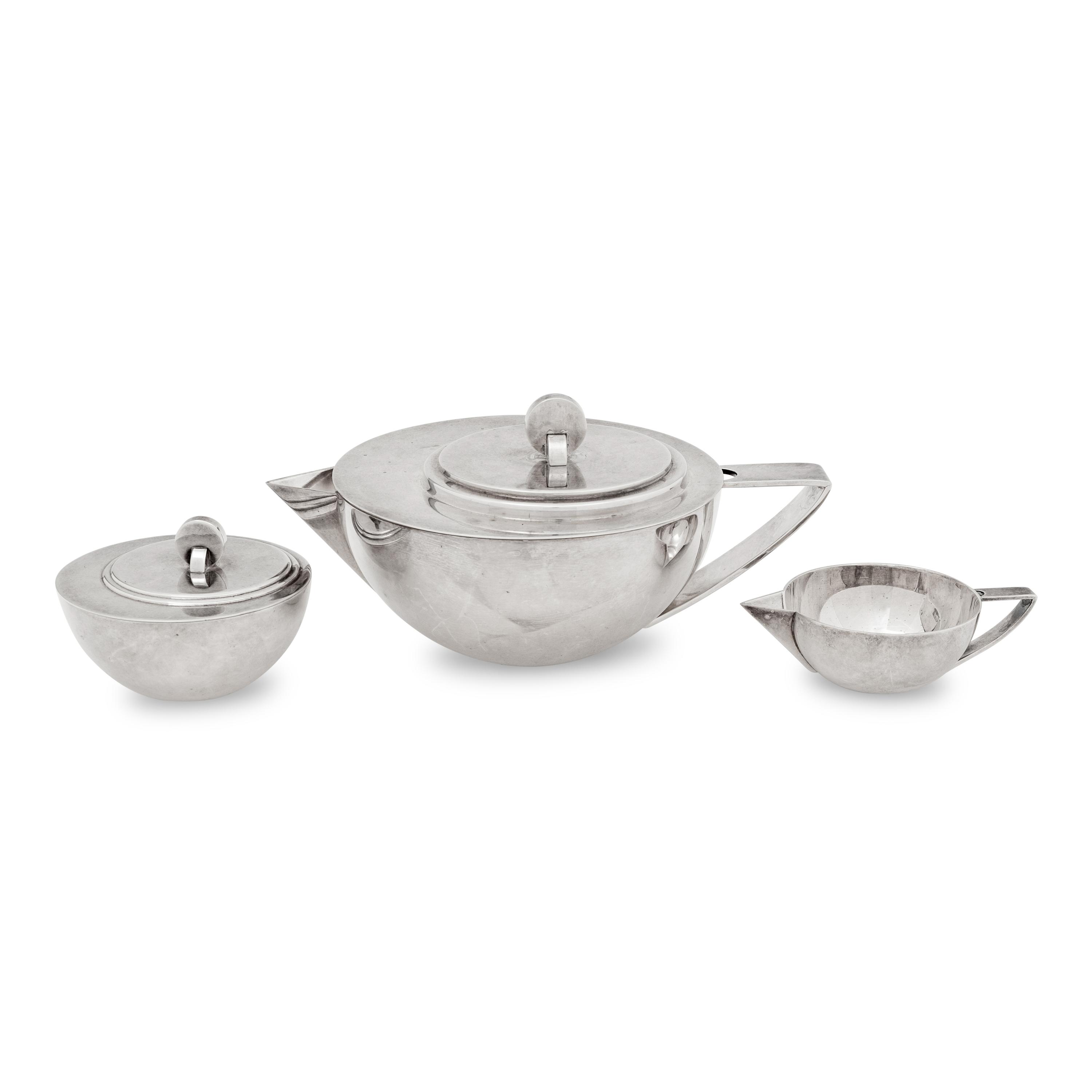 An Ercuis Silver-Plate Three-Piece Tea Service