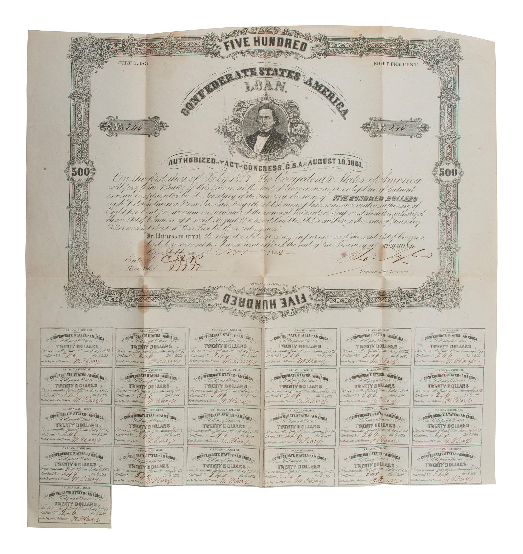 [CIVIL WAR]. Union soldier's letter written on captured Confederate stationery by Frederick C. Hale, Company F, 118th New York Infantry, with Confederate bonds. Richmond, 16 April 1865.